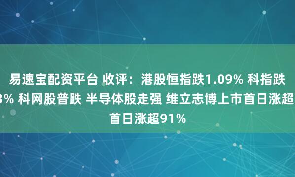 易速宝配资平台 收评：港股恒指跌1.09% 科指跌1.13% 科网股普跌 半导体股走强 维立志博上市首日涨超91%